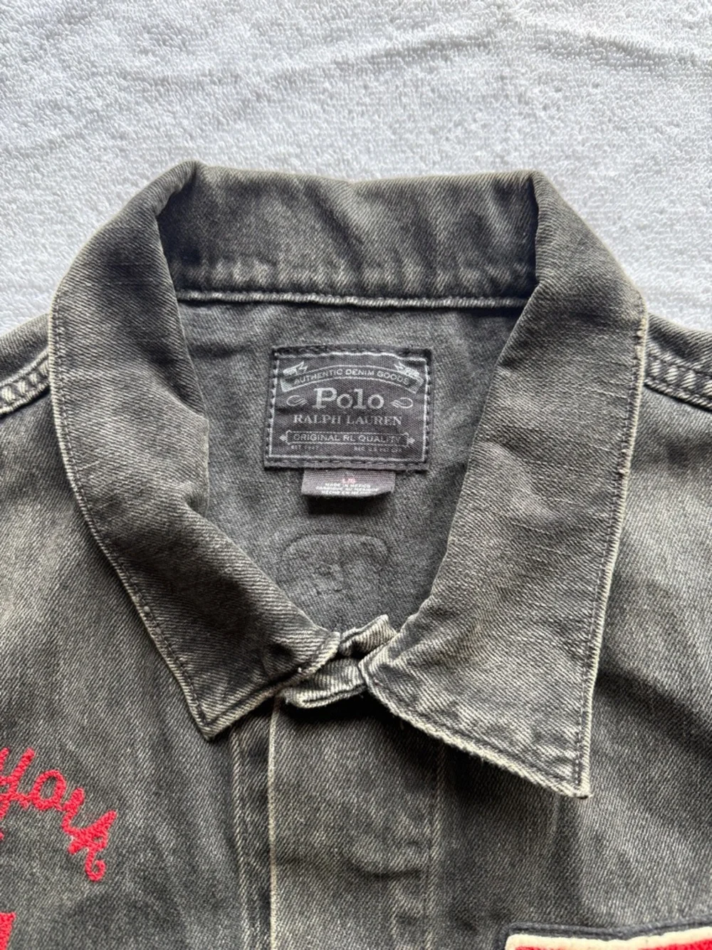 Polo Ralph Lauren RL Varsity Football Bulldog Denim Jacket L - Picture 16 of 16